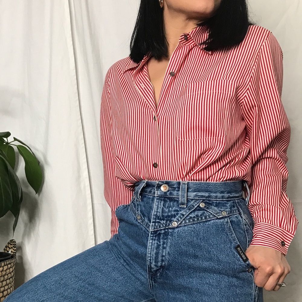 SOLD Vintage 80s 90s pin striped minimalist blouse - Picture 8 of 10